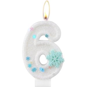 ERYI-Bougie Blanche En Forme De Flocon De Neige En Forme De Chiffre 6, Bougie De Gâteau D'Anniversaire À Paillettes, Bougie Blanche En Forme De Chiffre De La Reine Des Neiges, Décoration De Fête Sur - Neuf