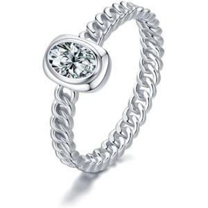 Yemaesre-Dainty & Tiny Oval Cz Chain Link Statement Ring By548-R, Bague Solitaire Minimaliste, Bague Empilable Parfaite, Cadeau D'anniversaire Pour Elle - Neuf