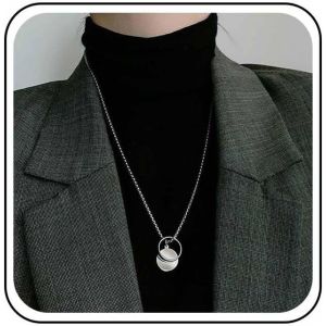 Kales-Collier Pendentif Cercle Ouvert Collier Pendentif Pièce De Monnaie Argent Collier Chaine Chaine Anneau Ouvert Collier Cercle Long Collier Chaine Anneau Long Collier Goutte D'eau - Neuf