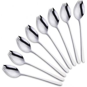 Cuillère Fourchette Couteau 3 En 1 Couteau Camping Couverts,De Plein Air Voyage 18/10 Inoxydable, Robuste, Léger ¿ Lot De 8 (Argent) - Neuf