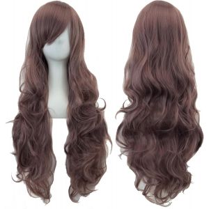 Kalanka-80cm Longue Perruque De Cosplay De Cheveux Naturels Boucl&eacute;s Avec Une Frange Color&eacute;e Halloween Costume Party Perruques Pour Les Femmes (Violet Cendr&eacute;) - Neuf
