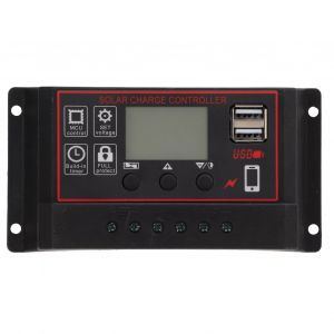 Controleur de charge solaire, panneau solaire, regulateur intelligent de batterie avec double port USB 12 V/24 V, PWM, parametres automatiques, ecran LCD reglable, 20 A - Neuf
