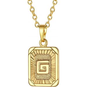 Kal-Collier Lettre Femme Plaqu&eacute; Or Jaune, Pendentif Rectangle Avec Initiale, Cha&icirc;ne Rolo Ajustable De 2,5mm/50+5cm - Neuf