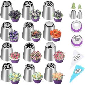 27pcs Russe Tuyauterie Conseils Set Gâteau Décoration Fournitures Kit Poches À Douille Et - Neuf