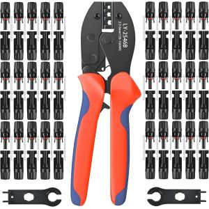 GKWL-Pince À Sertir Solaire 30 Paires Connecteur Solaire Set Pour 2,5/4/6 Mm² Pv Câble,30 Paires De Connecteurs Mâle/Femelle 1 Outils De Sertissage 2 Solaire Clés,Pour L'Installation Des Panneaux C - Neuf