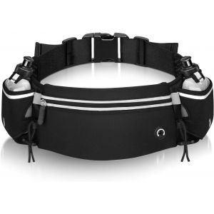 Apt-Ceinture Hydratation Running +2 Gourdes ¿Marque Francaise¿ Fluorescent Ceinture Running Homme Femme Sac Footing |Garantie À Vie| Ceinture Porte-Bidons Running Noir Ceinture Porte Gourde Réfléchis - Neuf