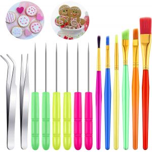 Ensemble De 14 Outils De D&eacute;coration Pour Biscuits Et G&acirc;teaux : Pinceaux, Outils De Tra&ccedil;age, Pinces Droites, Fournitures Pour La D&eacute;coration De Fondant. - Neuf