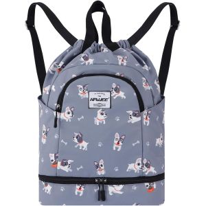 RFCBC-Étanche Sac à Dos à Cordon Grand Sacs de Sport à Cordon de Serrage Sac à Dos Unisexe pour Femme Hommes Voyage Vie Quotidienne Plein Air Yoga Natation Plage, L, Chien Mignon - Neuf