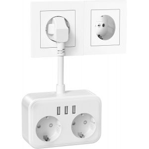 Multiprise 5 prises commutables individuellement, multiprise avec 2 USB A et 2 USB C, 5 prises avec interrupteur, montage mural avec c&acirc;ble d'extension de 2 m, PD 20 W, blanc - Neuf