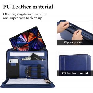 CAUC-Portfolio A4 en Simili Cuir, Porte Bloc-notes pour Record de Réunion/RDV Affaires, Housse Document avec Papiers Écrit, Portefeuille Dossier avec Fermeture Éclair Sans Perdre, Légère Durable - Neuf