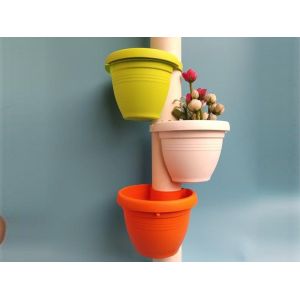 Lot de 3 pots de fleurs suspendus pour tuyaux d'&eacute;vacuation - Supports pour plantes de balcon en blanc, orange et vert - Neuf