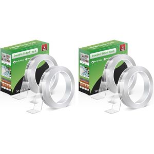 Ruban Adh&eacute;sif Double Face Extra Fort,Nano Transparentes Ruban Adh&eacute;sif,Amovible,Sans Traces,Lavable,pour Affiche/Suspension Murale/Tapis,2 Rouleaux (3,0 m x 2,0 cm x 1 mm) (Lot de 2) - Neuf