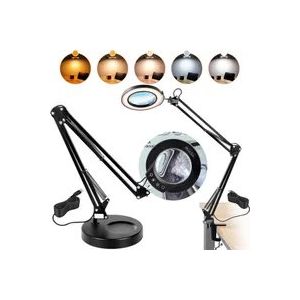 Lampe Loupe 5X avec 64 LED &ndash; Lentille Verre 4,3" &ndash; Loupe de Bureau &agrave; Base ou Pince &ndash; &Eacute;clairage LED - Neuf