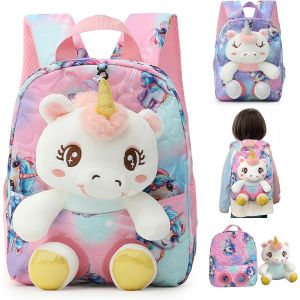 2 En 1 Sac À Dos Pour Enfant Avec Peluche 25cm,Peluche Jouet Licorne Fille,Sac À Dos Maternelle Avec Sangles Réglables,Pour Garderie Maternelle Enfants 2 3 4 5 Ans.[B304] - Neuf