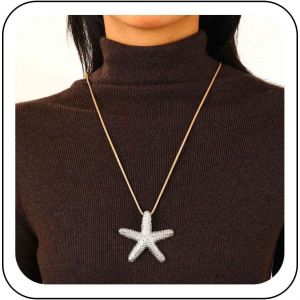 Kal-Collier Étoile De Mer Bohème Pour Femme Collier Étoile De Mer Réglable Collier Étoile En Corde Tressée Long Cordon En Corde Cirée Chaine De Pull Collier Vie Marine Bijoux Océan - Neuf
