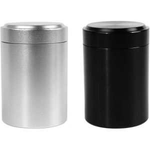 KAL-2 Pcs Pots De Stockage En Aluminium Portable Petit Récipient Hermétique Bouteille Récipient Sous Vide Mini Pot De Joint En Métal Pour Thé Café Sucre Biscuits Épices 60Ml Noir Argent - Neuf