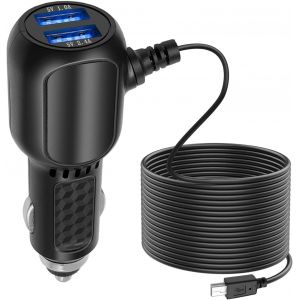 C&acirc;ble D'Alimentation Pour Chargeur De Voiture Mini Usb Dash Cam, Adaptateur De Chargeur De Voiture Pour Cam&eacute;ra De Voiture Avec Deux Ports Usb Et Lumi&egrave;re Led Bleue, Convient Pour Dvr, Gps, Dash Cam - Neuf