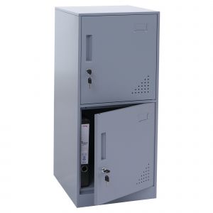 Armoire &agrave; casiers HWC-P63, armoire &agrave; casiers, armoire &agrave; casiers 2 portes, 90 x 38 x 45 cm, aciergris - Neuf