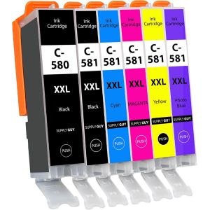 6 XXL Ink Cartridges Compatible with Canon PGI-580 CLI-581 for Pixma TS8100 TS8150 TS8151 TS8152 TS8200 TS8250 TS8251 TS8252 TS8300 TS8350 TS8351 TS8352 TS91000 TS9150 TS9155 - Neuf