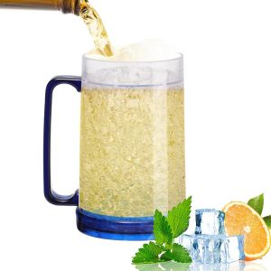 Chope À Bière Pour Congélateur, Verre Biere Refrigerant, 45 Cl Chope À Bière Double Paroi, Verre À Bière En Plastique, 15.5 Cm, Chope À Bière Avec Anse, Pour Boissons Glacées (Bleu) - Neuf