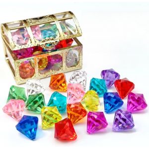 MDY-30 pièces de Pierres précieuses de Diamant océaniques colorées avec boîte à trésors en Or Jouets de Formation de plongée pour Enfants Piscine Jeux de Piscine activités de Plage - Neuf
