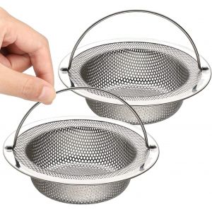 2 Pack Évier De Cuisine Passoire, 11cm De Diamètre Extérieur X Hauteur 2 Cm, En Acier Inoxydable Drain De L'évier Passoire Avec Poignée De Levage - Neuf