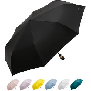 Meimie-Parapluie Compact Résistant Aux Tempêtes Avec Ouverture Automatique,Parapluie Transportable Avec Protection Uv (50),Poignée Ergonomique,Poche Pour Parapluie ¿ Noir - Neuf