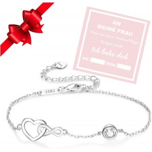 Cadeau De Noël Pour Femme - Bracelet Infinity Pour Femme - En Argent Sterling 925 - Avec Cristaux - Réglable - Pour La Saint-Valentin,La Fête Des Mères,Argent Sterling - Neuf