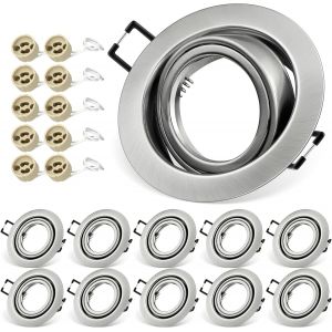 SUBZONAL-Spot Encastrable GU10 Set, Lot de 10 Cadre Spot LED Encastrable 68mm Nickel Bross&eacute;, avec Douille GU10, Rond Cadre de Montage Spots de Plafond, Orientable 30&deg; AC 230V, pour LED Lampes Ou Halo - Neuf