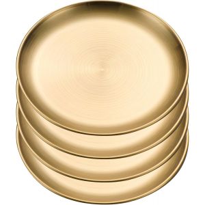 Kalanka-Lot De 4 Assiettes Rondes En Acier Inoxydable Dor&eacute; De 20 Cm - Assiettes De Camping - Assiettes De Service - Assiettes De Service - Assiettes De Pr&eacute;sentation En Acier Inoxydable Pour Camping, - Neuf