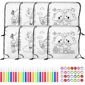 KALANKA-Lot de 8 sacs à peindre et 12 stylos graffiti, sacs en tissu à peindre pour enfants, kit de bricolage pour anniversaire d'enfant - Neuf