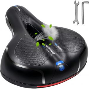 Selle De V&eacute;lo Confortable Rembourr&eacute;e Souple En Mousse &Agrave; M&eacute;moire De Forme Avec Double Balles En Caoutchouc Absorbant Les Chocs-Pour V&eacute;los D'int&eacute;rieur/D'ext&eacute;rieur Avec Bande R&eacute;fl&eacute;chissante.[E102] - Neuf