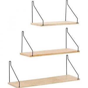 3pcs Étagère Murale Bois et Métal pour Salon Chambre Bureau Salle de Bains et Cuisine avec 14 crochets - Neuf
