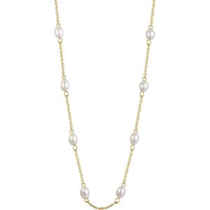Collier De Perles D'eau Douce Ovales Blanches De Qualité Supérieure,Plaqué Or 18 Carats,Différentes Longueurs - Collier De Perles Avec De Véritables Perles Blanches,Acier Inoxydable,Perles - Neuf