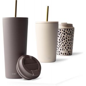 CMWS-Mug Isotherme avec Paille 700 ml, Thermo Café étanche en acier inox, Tasse Isotherme sans BPA, Mug Isotherme Cafe (Taupe Grey) - Neuf