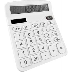 Calculatrice,Calculette de Bureau Solaire Grand &Eacute;cran LCD &agrave; 12 Chiffres,Mini Calculatrice Fonction Standard pour Bureau,Maison et &Eacute;cole,Calculatrice de Bureau avec Grands Boutons,Blanc - Neuf
