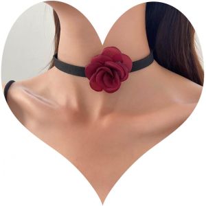 Kal-Collier Ras Du Cou En Velours Noir Collier Collier Fleur De Rose Blanche Collier Lacet Fleur De Camélia En Satin Collier Ras Du Cou En Velours Gothique Bijoux Pour Femmes Filles - Neuf
