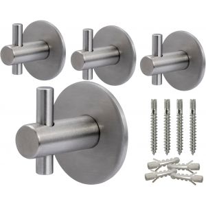 Lot de 4 crochets muraux,porte-serviettes,en acier inoxydable brossé véritable,antirouille,pour montage mural,avec kit de fixation,moderne,rond,longueur : 25 mm - Neuf