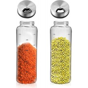 Lot De 2 Pots &Agrave; &Eacute;pices En Verre Borosilicate Avec Couvercle Rotatif-3 Types De Trous D'&eacute;pices En Acier Inoxydable-Pour Cuisine,Salle &Agrave; Manger,Barbecue En Plein Air (300 Ml) - Neuf