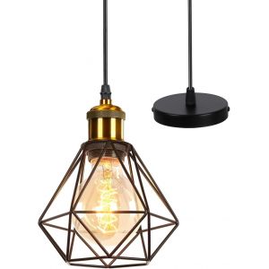 TIANYI-Lustre Suspension Industrielle Vintage Plafonnier Luminaire R&eacute;tro E27 Douille Laiton Design M&eacute;tal Cage &Oslash;160mm &eacute;clairage Plafond Pour Salon Cuisine Chambre - Neuf