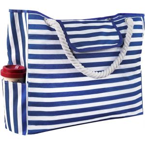Sac de Plage Femme avec Boucle Magn&eacute;tique Sac Plage XXL Ray&eacute; Grand Cabas Femme 52 x 45 x 15 cm - Neuf