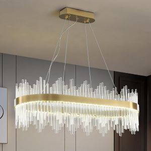 Subzonal-Lustre Moderne En Cristal, Suspension Led Dor&eacute;e, Plafonnier Semi-Encastr&eacute;, Lustre Suspendu Pour Cuisine, Salon, Chambre, Couloir, Escalier, 80 Cm - Neuf