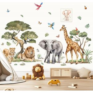 ERYI-Stickers Muraux Grand Animaux De La Jungle Arbre Autocollants Muraux Mural Stickers Savane Eléphant Lion Safari Pour Chambre Enfants Bébé Pépinière Salon - Neuf