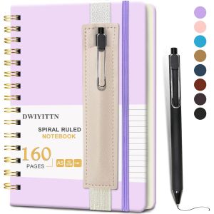 Eryi-Carnet De Notes Avec Stylo, Cahier Spirale A5 Ligné 160 Pages / 80 Feuilles, Couverture Rigide En Cuir, Journal Avec Stylo Et Porte-Stylo, Carnet Bloc-Notes, 14.5 X 21 Cm, 80 G/M² - Lavande - Neuf