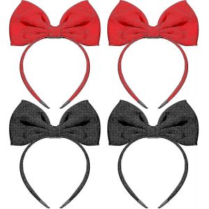 4 Pi&egrave;ces De No&euml;l Arc Bandeaux De Cheveux De Bande Rouge Noir Arc Bandeau Grand Grand Arc Costume De Cosplay - Neuf