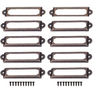 Cadre D'étiquette Rétro 10pcs Porte-Étiquettes En Bronze Antique Cadre En Métal Cadre Étiquette De Nom Vintage Carte D'étiquette Pour Meubles Tiroirs Armoires Classeurs (60x18mm) - Neuf