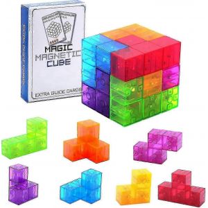 Blocs de construction magnétiques pour enfants Cube de puzzle magnétique magique 3d avec 54 cartes guides pour les enfants (rouge) - Neuf
