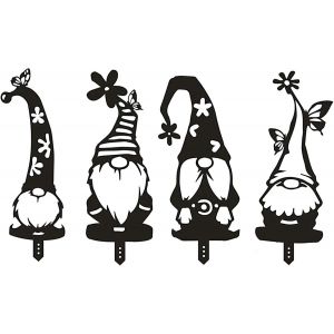 Lot de 4 nains de jardin avec branches décoratives, nains de jardin debout et évidés - Neuf