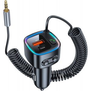 Adaptateur Bluetooth 5.4 Voiture Recepteur Bluetooth Jack Chargeur Voiture 42W(PD 30W & QC 12W) avec Prise Jack 3.5mm Autoradio Enceinte Haut Parleur Amplificateur Appel Mains Libres Support U Disk - Neuf