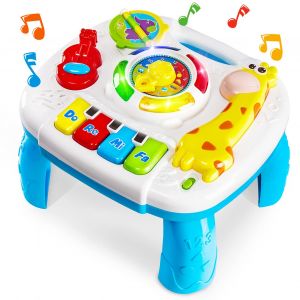 Table d'activit&eacute;s musicale pour b&eacute;b&eacute;, jouet &eacute;ducatif avec piano et sons d'animaux, 2 en 1 amovible pour enfant &agrave; partir de 18 mois, dimensions 24x22x16 cm, poids 0.62 kg - Neuf